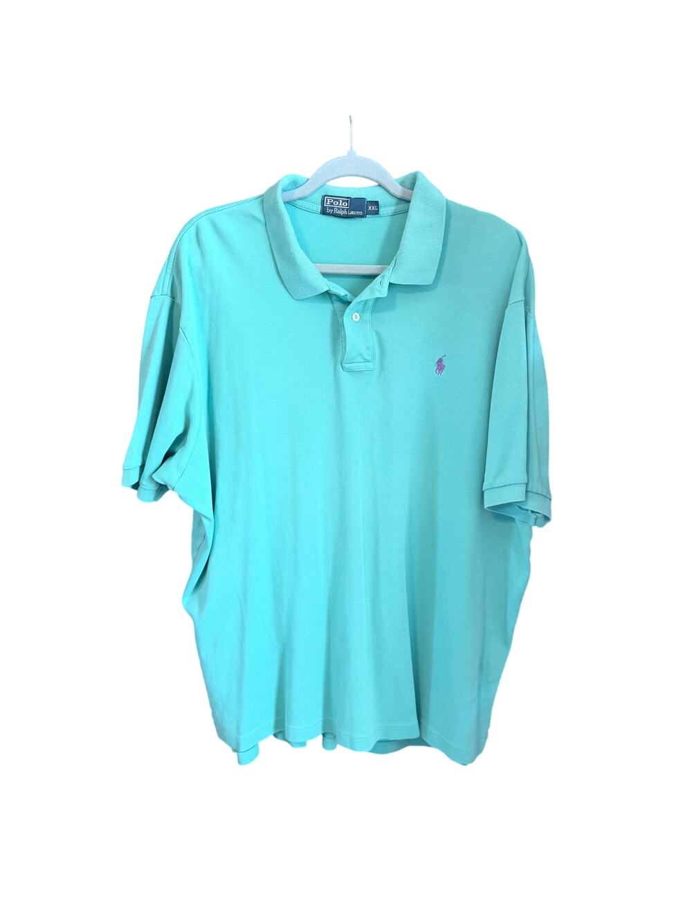 Vintage polo Ralph Lauren turquoise sea blue polo collar shirt XXL 100% cotton